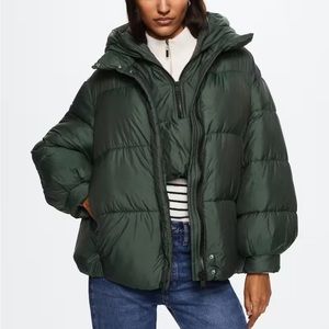 Mango 2-in-1 Puffer Jacket with Detachable Hooded Vest - Size M - Green